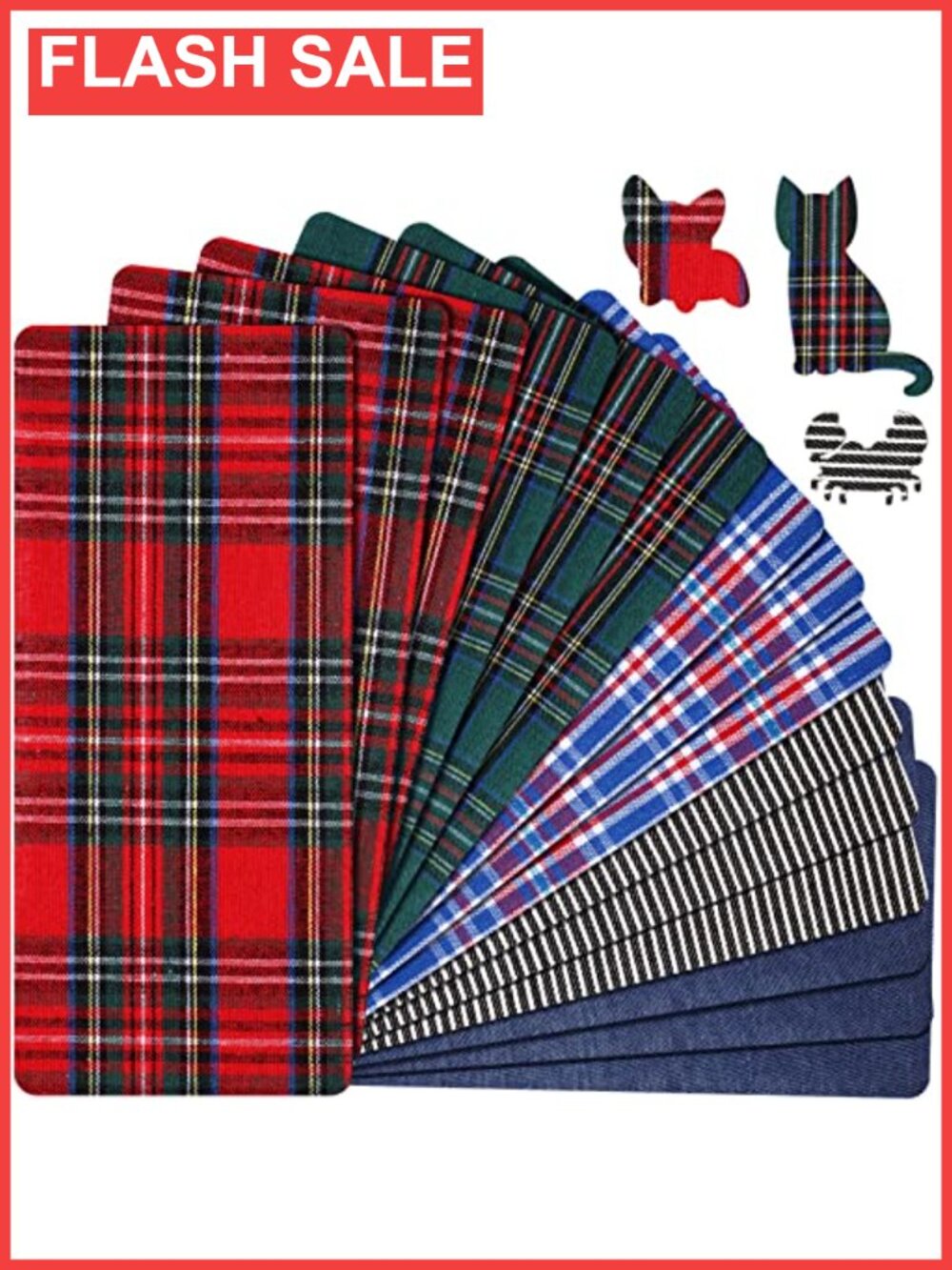 15 Sheets Iron-On Denim Patches Plaid Repair Kit for Jeans Fabric DIY